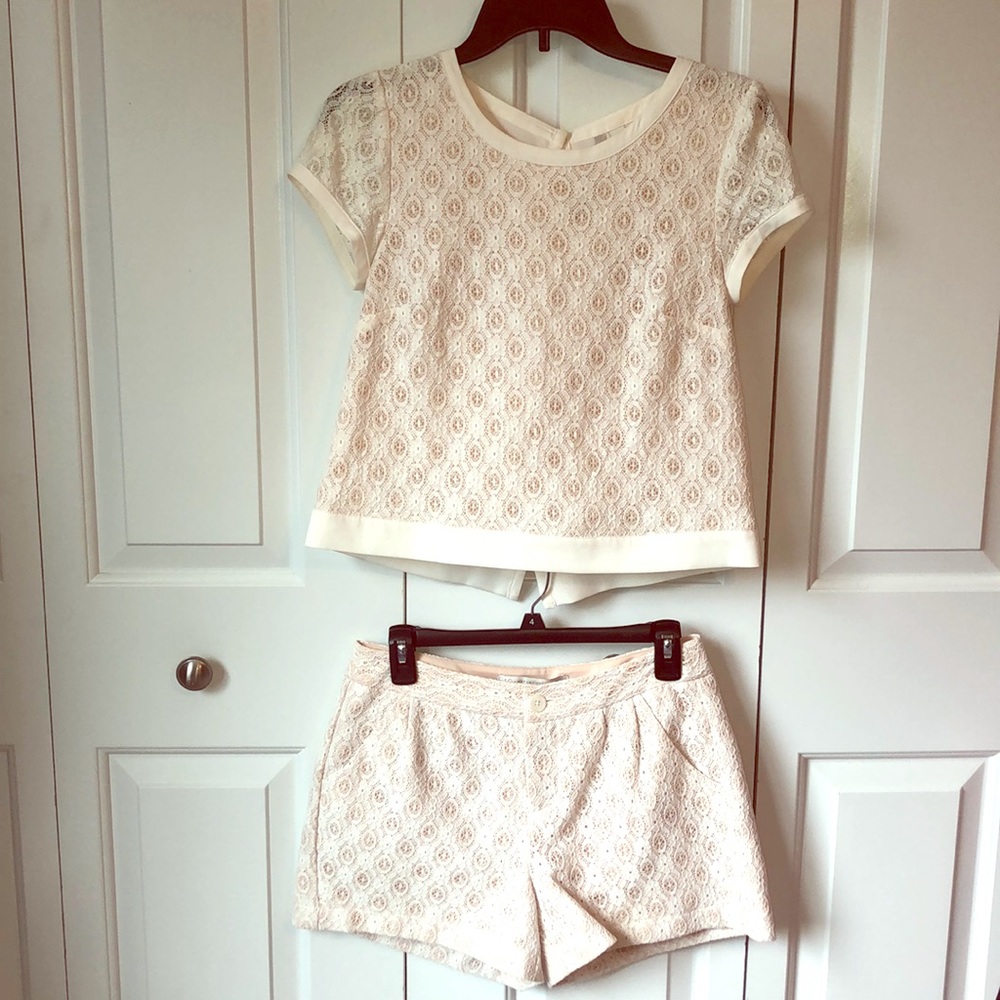 LC by Lauren Conrad Cream Lace Two Piece Outfit